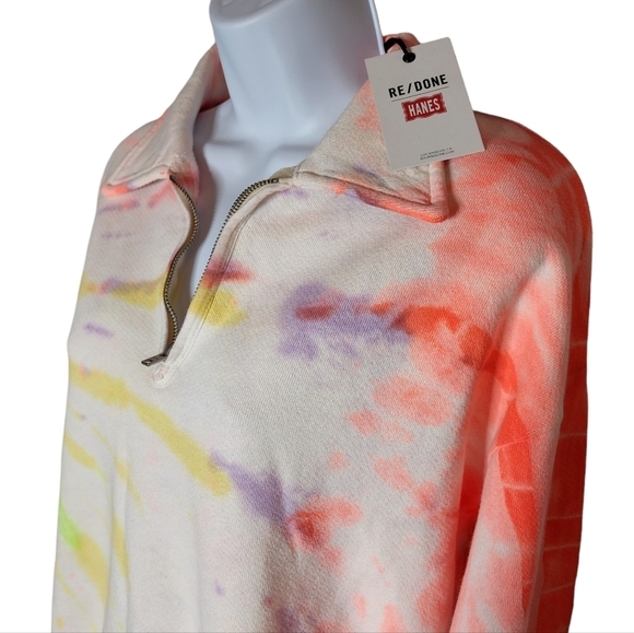 NWT RE/DONE Hanes 70s Neon Space Dye Cotton 1/4 Zip Sweatshirt Size Medium - Picture 11 of 16